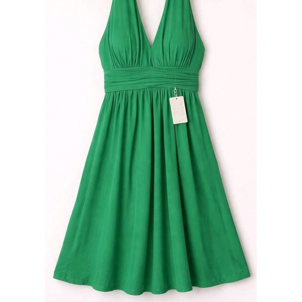 NWT Nordstrom Green Dress XS Deep V Neck Wedding Guest Fit & Flare Ruched Marily